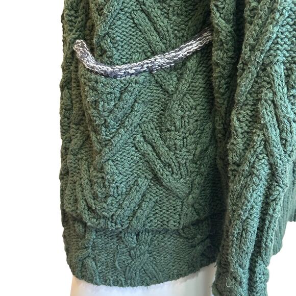 Free People Green Montana Cable Knit Chunky Oversized Cardigan Sweater sz XS - Picture 7 of 11